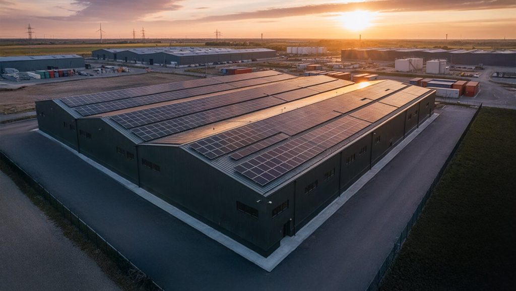 gereinigte Aufdachanlage auf einem Industriedach